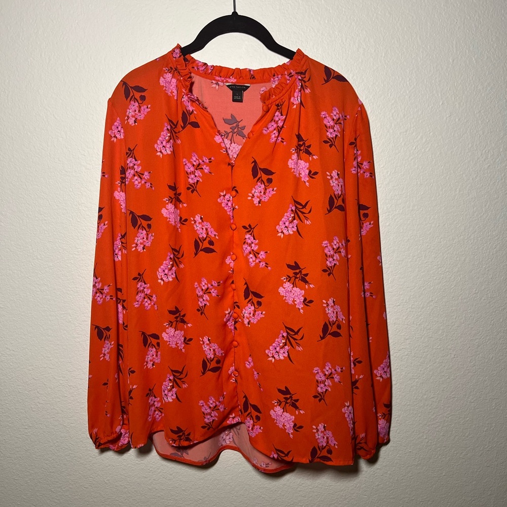 Ann Taylor Blouse L- Red Floral